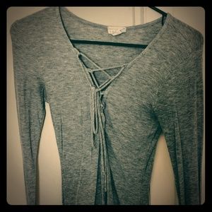 Grey low plunge tie long sleeve